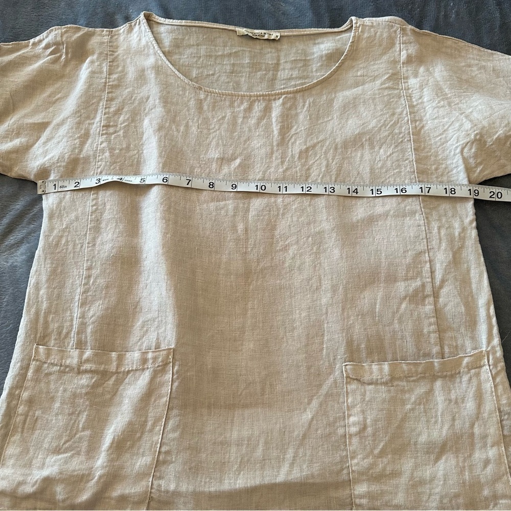 Francesca Bettini 100% Linen Short Sleeve oatmeal Top Size S - Picture 12 of 12